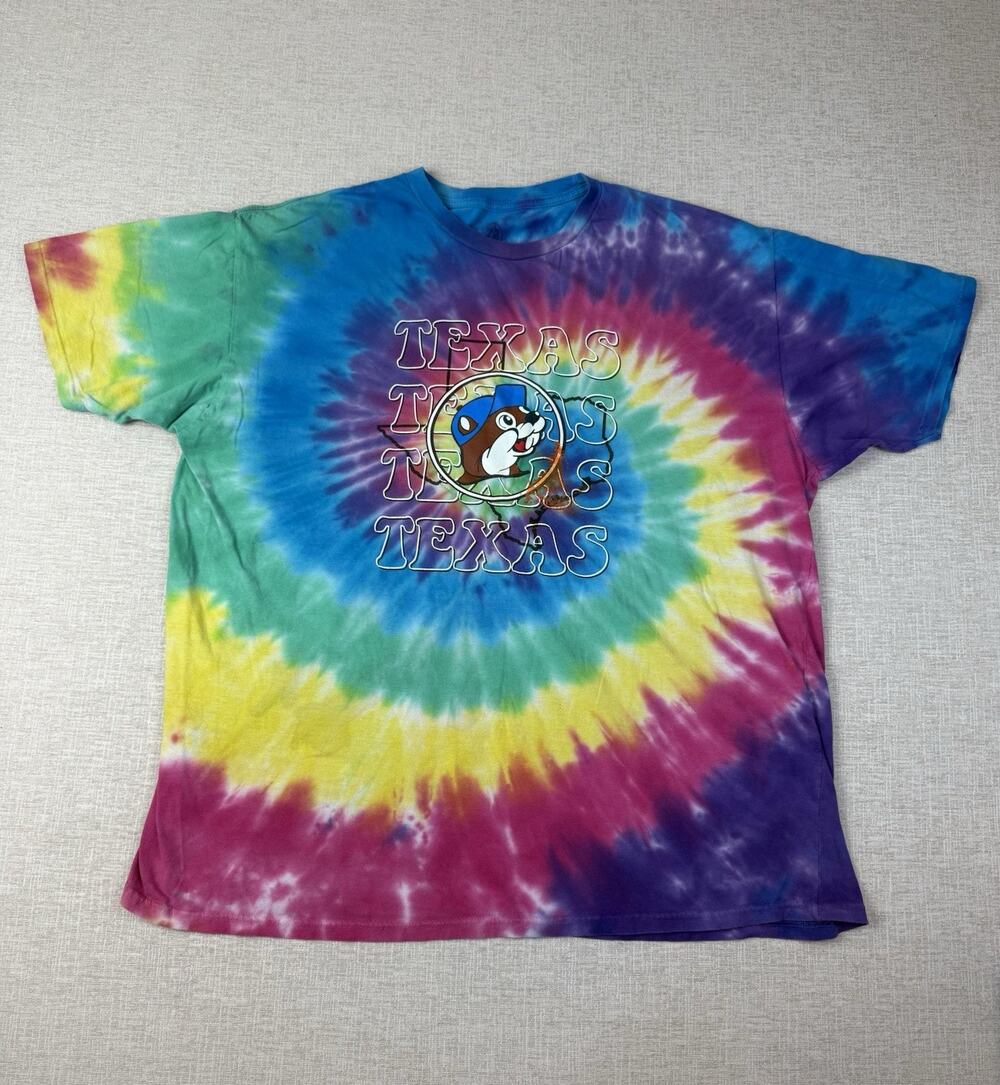 Buc-ee’s Texas Tie Dye T-Shirt Mens 2XL Beaver Logo Multicolor Graphic Tee